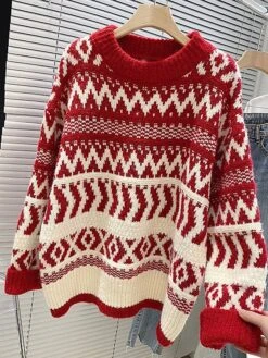 Women's Ugly Christmas Sweater Pullover Sweater Jumper Christmas Sweaters Crew Neck Ribbed Knit Polyester Knitted Print Fall Winter Regular Outdoor Christmas Daily Stylish Casual Soft Long Sleeve -Xmas Cothing Store xgmxvs1697290836147