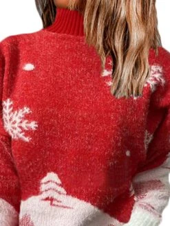 Women's Ugly Christmas Sweater Pullover Sweater Jumper Turtleneck Ribbed Knit Polyester Knitted Fall Winter Xmas Holiday Stylish Casual Soft Long Sleeve Christmas Tree Snowflake Red Green S M L -Xmas Cothing Store xhzcek1663232346819