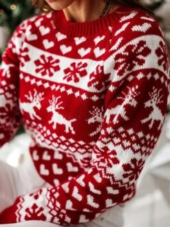 Women's Ugly Christmas Sweater Pullover Sweater Jumper Crew Neck Crochet Knit Acrylic Knitted Fall Winter Xmas Daily Going Out Stylish Casual Soft Long Sleeve Animal Heart Snowflake White Red S