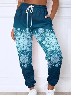 Women's Christmas Sweatpants Joggers Snowflake Print Full Length Pocket Daily Xmas Wear Blue Black Grey S 3XL Fall, Winter -Xmas Cothing Store xjsvjd1695289622544