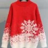 Women's Ugly Christmas Sweater Pullover Sweater Jumper Crew Neck Ribbed Knit Polyester Knit Knitted Fall Winter Xmas Holiday Stylish Casual Soft Long Sleeve Snowflake Pink Red Blue One-Size -Xmas Cothing Store xkpwzh1666949566975