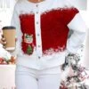Women's Ugly Christmas Sweater Pullover Sweater Jumper V Neck Ribbed Knit Polyester Knitted Print Fall Winter Regular Outdoor Xmas Holiday Daily Stylish Casual Long Sleeve Santa Claus Christmas -Xmas Cothing Store xkxrel1697294966907