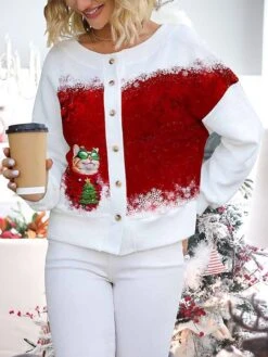 Women's Ugly Christmas Sweater Pullover Sweater Jumper V Neck Ribbed Knit Polyester Knitted Print Fall Winter Regular Outdoor Xmas Holiday Daily Stylish Casual Long Sleeve Santa Claus Christmas