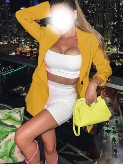 Women's Blazer Party Xmas Button Solid Color Christmas Casual / Daily Fashion Loose Fit Outerwear Long Sleeve Fall Yellow S -Xmas Cothing Store xlcnxk1695635432055