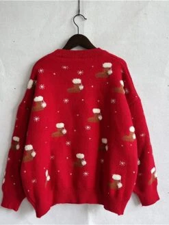 Women's Ugly Christmas Sweater Pullover Sweater Jumper Crew Neck Ribbed Knit Polyester Patchwork Fall Winter Regular Outdoor Christmas Daily Stylish Casual Soft Long Sleeve Color Block Snowflake Red -Xmas Cothing Store xlgvne1696918496011