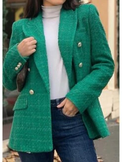 Women's Blazer Formal Pocket Plain Windproof Stylish Christmas Regular Fit Outerwear Long Sleeve Fall Black XS