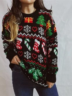Women's Ugly Christmas Sweater Pullover Sweater Jumper Crew Neck Ribbed Knit Polyester Oversized Fall Winter Regular Outdoor Christmas Daily Stylish Casual Soft Long Sleeve Heart Christmas Tree -Xmas Cothing Store xlxlrf1696903391027