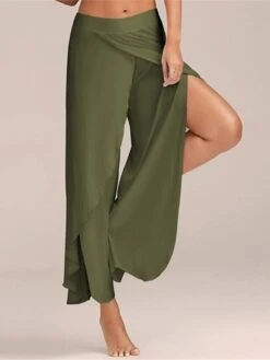 Women's Wide Leg Cropped Pants Ankle-Length Split Micro-elastic Mid Waist Active Vacation Christmas Xmas Sport Wine Black S M Winter Autumn / Fall -Xmas Cothing Store xmovea1695347098906