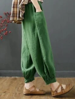 Women‘s Bloomers Baggy Cropped Pants Ankle-Length Cotton Pocket Cotton Linen Micro-elastic High Waist Streetwear Xmas Simple Outdoor Christmas Rice White Black M L Summer Fall -Xmas Cothing Store xnbyfs1690959764144