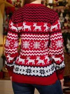 Women's Ugly Christmas Sweater Pullover Sweater Jumper Crew Neck Ribbed Knit Polyester Patchwork Fall Winter Regular Outdoor Xmas Daily Stylish Casual Soft Long Sleeve Elk Striped Snowflake -Xmas Cothing Store xomnir1695115500274