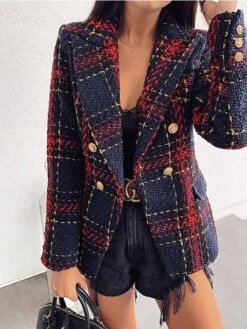Women's Blazer Comfortable Outdoor Christmas Vacation Casual Daily Button Print Double Breasted Turndown Stylish Lady Modern Comfortable Solid Color Regular Fit Outerwear Long Sleeve Fall Winter Dark -Xmas Cothing Store xotpbx1668418103366