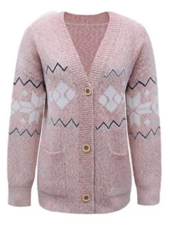 Women's Ugly Christmas Sweater Pullover Sweater Jumper Cardigan Sweater V Neck Ribbed Knit Polyester Button Pocket Knitted Fall Winter Outdoor Xmas Holiday Stylish Casual Soft Long Sleeve -Xmas Cothing Store xpglkt1666862106717