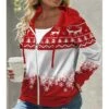 Women's Hoodie Jacket Warm Breathable Outdoor Christmas Daily Wear Vacation Pocket Print Zipper Hoodie Active Sports Comfortable Xmas Elk Regular Fit Outerwear Long Sleeve Fall Winter Red S M L -Xmas Cothing Store xrkmfl1666596889554