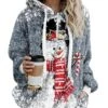 Women's Fleece Jacket Sherpa Jacket Teddy Coat Warm Breathable Christmas Street Daily Wear Vacation Zipper Pocket Print Pullover Hoodie Plush Casual Daily Comfortable Xmas Snowflake Regular Fit -Xmas Cothing Store xrmxxt1667892717399