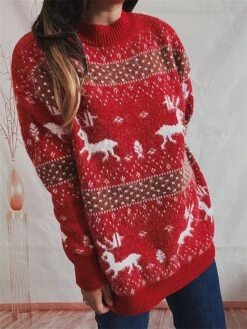 Women's Ugly Christmas Sweater Sweater Set Pullover Sweater Jumper Crew Neck Ribbed Knit Polyester Oversized Fall Winter Regular Outdoor Christmas Daily Stylish Casual Soft Long Sleeve Elk Snowflake -Xmas Cothing Store xrwfsx1696823466581