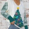 Women's Ugly Christmas Sweater Pullover Sweater Jumper V Neck Ribbed Knit Polyester Knitted Print Fall Winter Regular Outdoor Christmas Holiday Daily Stylish Casual Long Sleeve Christmas Tree Blue -Xmas Cothing Store xskrvl1697697968000