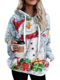 Women's Fleece Jacket Sherpa Jacket Teddy Coat Warm Breathable Christmas Street Daily Wear Vacation Zipper Pocket Print Pullover Hoodie Plush Casual Daily Comfortable Xmas Snowflake Regular Fit -Xmas Cothing Store xsyyyq1667892718618