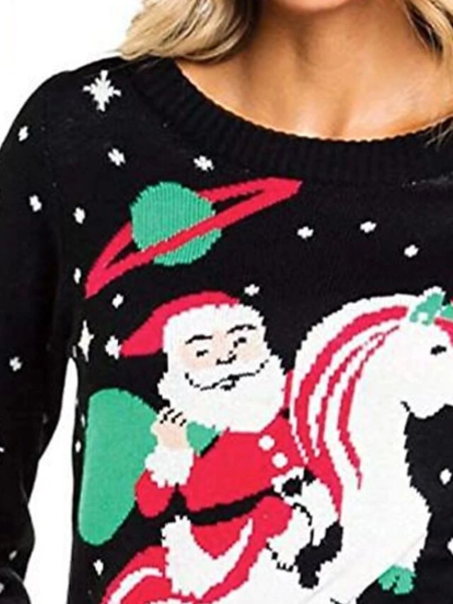 Women's Ugly Christmas Sweater Pullover Sweater Jumper Crew Neck Ribbed Knit Acrylic Knitted Fall Winter Outdoor Xmas Daily Stylish Casual Soft Long Sleeve Animal Santa Claus Black S M L 7 Women's Ugly Christmas Sweater Pullover Sweater Jumper Crew Neck Ribbed Knit Acrylic Knitted Fall Winter Outdoor Xmas Daily Stylish Casual Soft Long Sleeve Animal Santa Claus Black S M L - Image 5