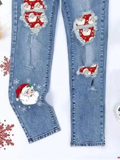 Women's Jeans Pants Trousers Full Length Fashion Streetwear Christmas Street Xmas Blue S M Fall Winter -Xmas Cothing Store xucujs1695621359455