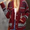 Women's Ugly Christmas Sweater Cardigan Sweater Jacket Crew Neck Ribbed Knit Polyester Pocket Knitted Print Fall Winter Regular Outdoor Christmas Daily Stylish Casual Soft Long Sleeve Elk Snowflake -Xmas Cothing Store xujpjy1697290861816