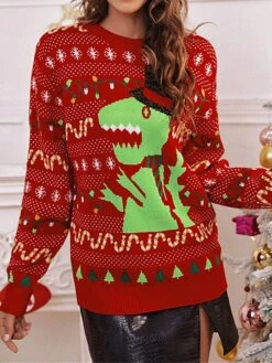Women's Ugly Christmas Sweater Pullover Sweater Jumper Christmas Sweaters Crew Neck Ribbed Knit Acrylic Knitted Print Fall Winter Regular Outdoor Christmas Daily Fashion Casual Soft Long Sleeve -Xmas Cothing Store xuwcwn1697785106935