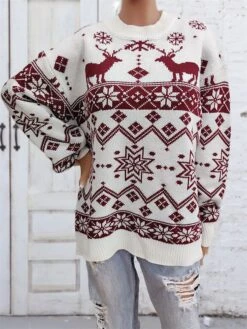Women's Ugly Christmas Sweater Pullover Sweater Jumper Christmas Sweaters Crew Neck Ribbed Knit Acrylic Knitted Fall Winter Regular Outdoor Christmas Daily Fashion Casual Soft Long Sleeve Elk -Xmas Cothing Store xuxrgy1697626879614
