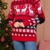 Women's Pullover Sweater Jumper Crew Neck Ribbed Knit Polyester Oversized Fall Winter Short Christmas Daily Going Out Xmas Stylish Casual Soft Long Sleeve Elk Snowflake White-Men's White-women's Model -Xmas Cothing Store xvbute1695175906575