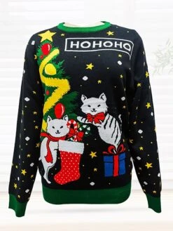 Women's Pullover Sweater Jumper Crew Neck Ribbed Knit Spandex Oversized Fall Winter Short Christmas Daily Going Out Stylish Casual Soft Long Sleeve Animal Letter Xmas Tree Black M L XL