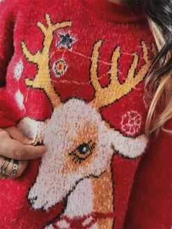 Women's Ugly Christmas Sweater Pullover Sweater Jumper Crew Neck Ribbed Knit Acrylic Oversized Fall Winter Regular Outdoor Xmas Daily Stylish Casual Soft Long Sleeve Elk Snowflake Red S M L -Xmas Cothing Store xvturg1696903342000