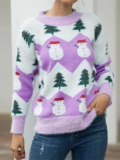 Women's Christmas Sweater Pullover Sweater Jumper Christmas Sweaters Crew Neck Ribbed Knit Acrylic Knitted Print Fall Winter Regular Outdoor Christmas Daily Stylish Casual Soft Long Sleeve -Xmas Cothing Store xxhxnr1697290845518