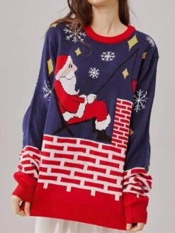 Women's Ugly Christmas Sweater Pullover Sweater Jumper Christmas Sweaters Crew Neck Ribbed Knit Acrylic Embroidered Knitted Fall Winter Regular Outdoor Christmas Holiday Stylish Casual Soft Long