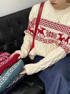 Women's Ugly Christmas Sweater Pullover Sweater Jumper Christmas Sweaters Crew Neck Cable Knit Acrylic Knitted Fall Winter Regular Outdoor Christmas Daily Fashion Casual Soft Long Sleeve Elk Snowflake -Xmas Cothing Store xzynzr1697785147726