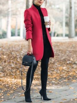 Women's Pea Coat Winter Coat Open Front Stand Collar Trench Coat Fall Warm Windproof Overcoat Christmas Jacket Caramel Colour