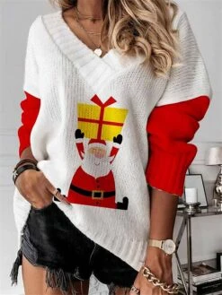 Women's Ugly Christmas Sweater Pullover Sweater Jumper Christmas Sweaters Crew Neck Ribbed Knit Acrylic Embroidered Knitted Fall Winter Regular Outdoor Xmas Holiday Stylish Casual Soft Long