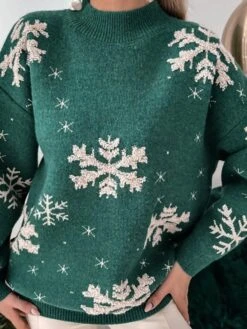 Women's Ugly Christmas Sweater Pullover Sweater Jumper Turtleneck Crew Neck Ribbed Knit Polyester Knitted Fall Winter Xmas Holiday Stylish Casual Soft Long Sleeve Snowflake Red Green Gray S M L -Xmas Cothing Store ybpzaa1662099953087