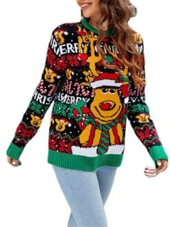 Women's Ugly Christmas Sweater Pullover Sweater Jumper Crew Neck Ribbed Knit Acrylic Oversized Fall Winter Short Xmas Daily Going Out Stylish Casual Soft Long Sleeve Letter Elk 1072 Christmas -Xmas Cothing Store ycohbe1695262576642