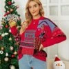 Women's Pullover Sweater Jumper Crew Neck Chunky Knit Acrylic Polyester Print Spring Fall Winter Tunic Christmas Daily New Year Xmas Stylish Casual Long Sleeve Color Block Snowflake Red Beige S M L