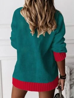 Women's Ugly Xmas Sweater Pullover Sweater Jumper Crochet Knit Regular Print Polka Dot V Neck Stylish Casual Christmas Drop Shoulder Fall Winter Green Khaki S M L -Xmas Cothing Store ygpaqf1695029615367