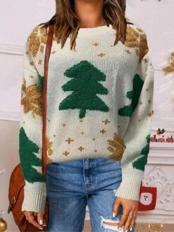 Women's Ugly Christmas Sweater Pullover Sweater Jumper Crew Neck Ribbed Knit Polyester Patchwork Fall Winter Regular Outdoor Xmas Daily Stylish Casual Soft Long Sleeve Christmas Tree Snowflake -Xmas Cothing Store ygrqvn1695209495303