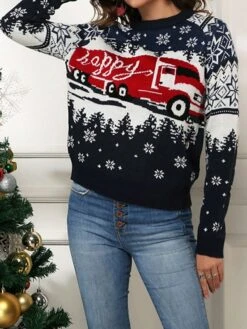 Women's Ugly Christmas Sweater Pullover Sweater Jumper Christmas Sweaters Crew Neck Ribbed Knit Acrylic Knitted Fall Winter Regular Outdoor Christmas Daily Fashion Casual Soft Long Sleeve Geometric -Xmas Cothing Store yhkuxc1697290682412