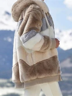 Women's Plus Size Fleece Sherpa Jacket Teddy Coat With Hood Christmas Windproof Warm Zipper Coat Fashion Plush Outdoor Xmas Casual Color Block Regular Fit Outerwear Long Sleeve Fall -Xmas Cothing Store yioglu1695715065245