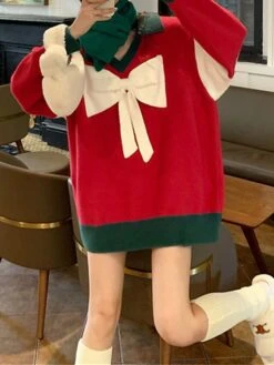 Women's Ugly Christmas Sweater Pullover Sweater Jumper Christmas Sweaters V Neck Ribbed Knit Polyester Knitted Print Fall Winter Regular Outdoor Christmas Daily Stylish Casual Soft Long Sleeve Color -Xmas Cothing Store yixehh1697290844077