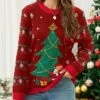 Women's Ugly Christmas Sweater Pullover Sweater Jumper Crew Neck Ribbed Knit Acrylic Oversized Fall Winter Short Xmas Daily Going Out Stylish Casual Soft Long Sleeve Santa Claus Christmas Tree -Xmas Cothing Store yiyeki1695209509888