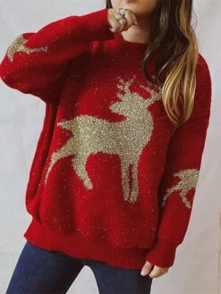 Women's Pullover Sweater Jumper Christmas Sweaters Crew Neck Chunky Knit Polyester Embroidery Spring Fall Winter Regular Christmas Daily New Year Fashion Daily Vintage Style Long Sleeve Elk Red Beige 14 Women's Pullover Sweater Jumper Christmas Sweaters Crew Neck Chunky Knit Polyester Embroidery Spring Fall Winter Regular Christmas Daily New Year Fashion Daily Vintage Style Long Sleeve Elk Red Beige -Xmas Cothing Store ykdyrk1697539830117
