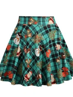 Women's Skirt Swing Mini Green Plaid Wine Red Fuchsia Skirts Pleated Print Fashion Christmas Weekend Xmas S M L -Xmas Cothing Store ykebgn1633943341241