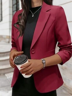 Women's Blazer Solid Colored Classic Style Christmas Ordinary Long Sleeve Coat Summer Spring Training Single Breasted One-button Regular Jacket Black
