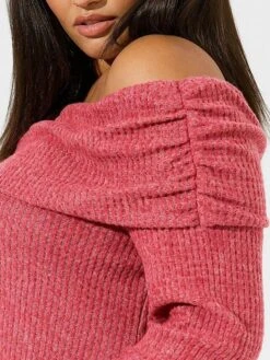 Women's Pullover Sweater Jumper Off Shoulder Waffle Knit Polyester Cold Shoulder Fall Winter Short Party Christmas Going Out Stylish Casual Soft Long Sleeve Solid Color Pink Coffee L XL 2XL -Xmas Cothing Store ykurkh1697103766960