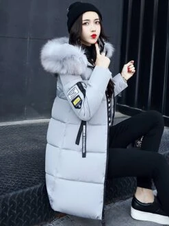 Women's Puffer Jacket Long With Pockets Slim Fit Fur Collar Coat Powder Bean Green White Black Gray Classic Style Christmas Winter Zipper Hoodie Regular Fit M L XL XXL XXXL / Daily / Windproof -Xmas Cothing Store ynixyp1636969365885