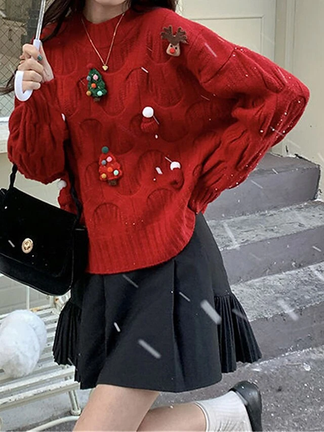 Women's Ugly Christmas Sweater Pullover Sweater Jumper Crew Neck Ribbed Knit Polyester Patchwork Fall Winter Regular Outdoor Christmas Daily Stylish Casual Soft Long Sleeve Elk Christmas Tree White 5 Women's Ugly Christmas Sweater Pullover Sweater Jumper Crew Neck Ribbed Knit Polyester Patchwork Fall Winter Regular Outdoor Christmas Daily Stylish Casual Soft Long Sleeve Elk Christmas Tree White - Image 3