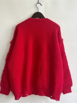 Women's Ugly Christmas Sweater Pullover Sweater Jumper Crew Neck Ribbed Knit Polyester Hollow Out Oversized Beads Fall Winter Regular Outdoor Christmas Daily Stylish Casual Soft Long Sleeve Christmas -Xmas Cothing Store yofjoq1696903355857